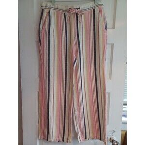 Old Navy striped linenblend wide leg pants womens M beach resort vacation office
